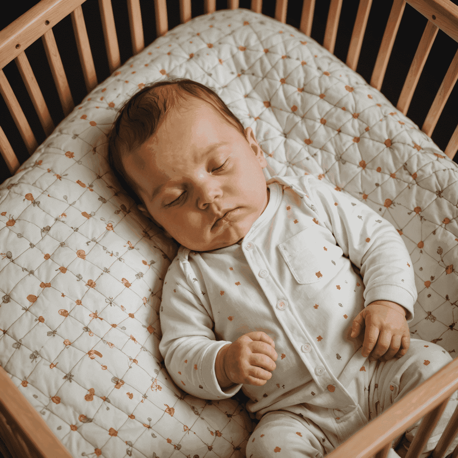 A baby sleeping safely in a crib with no loose bedding or toys