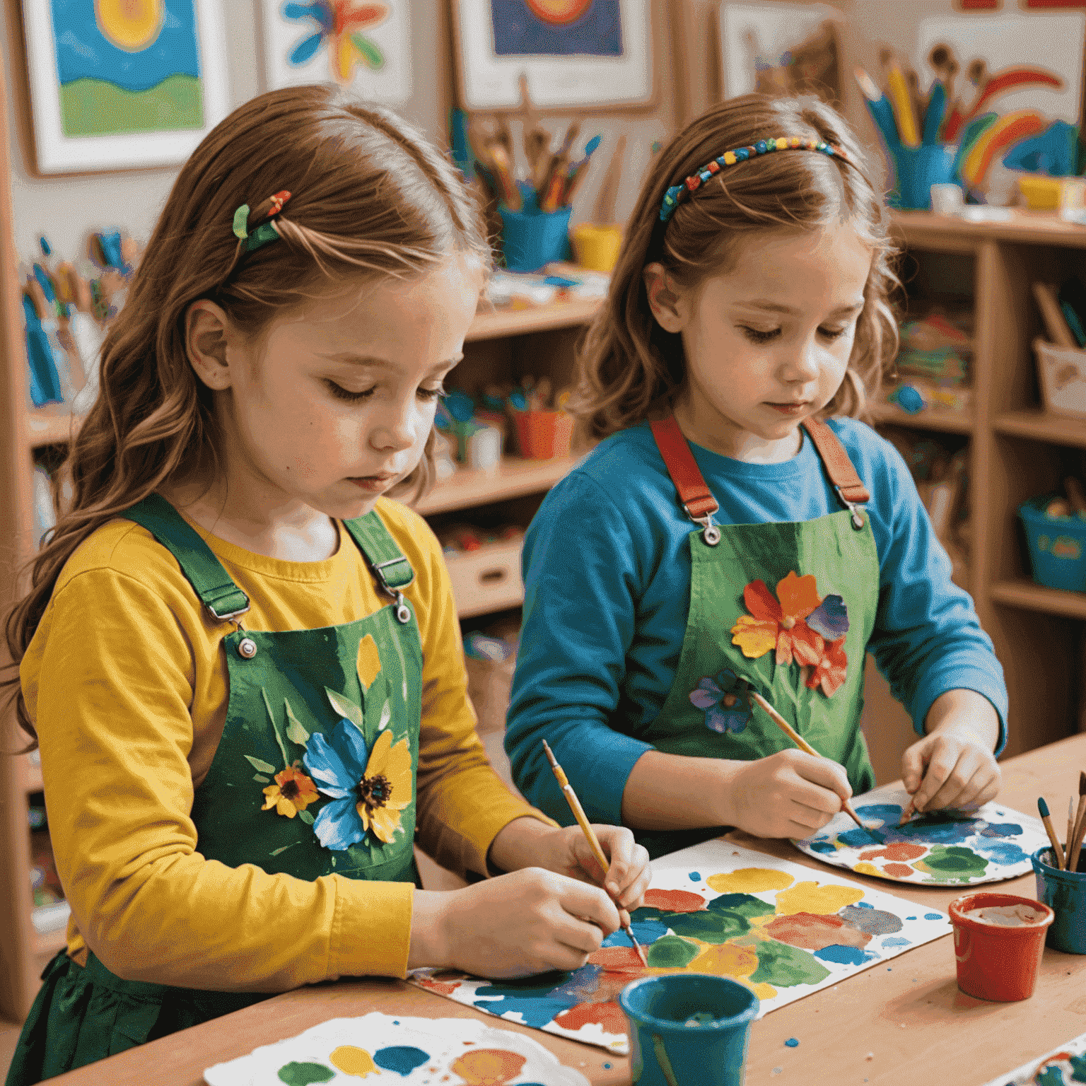 Children engaged in colorful art projects, painting, and crafting