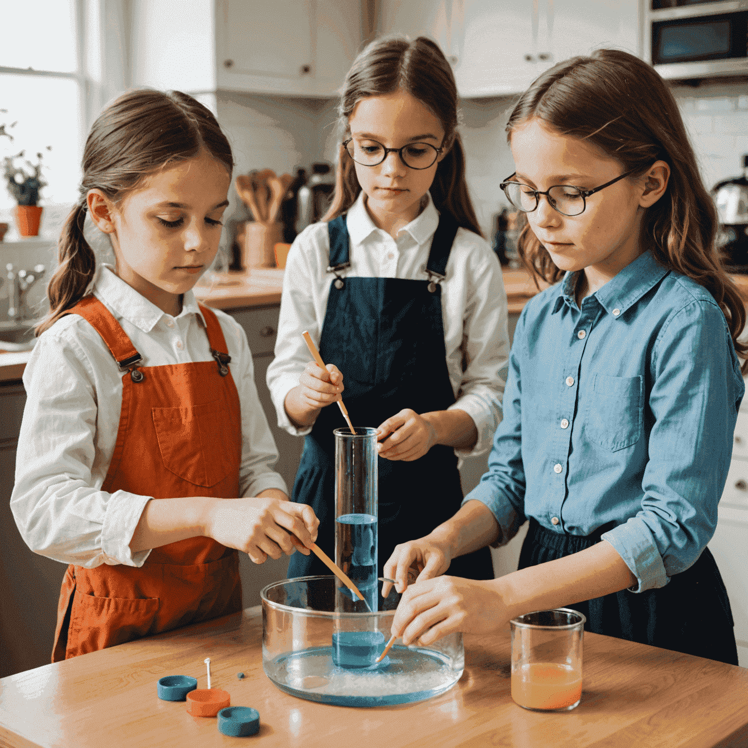 Children conducting simple, safe science experiments with household items